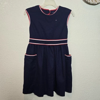 Vestido Tommy Hilfiger Vintage Niñas Talla 10 Azul Marino Estilo Informal con Bolsillos Foto 1 de 4