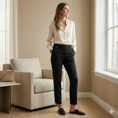 NWT Lauren Ralph Lauren Black Cotton Stretch Ankle Pants Slim Trousers Size 16 - Image 1 of 4