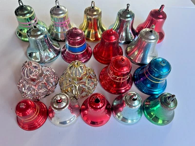 18 VTG Jewel Brite Bradford Plastic Bell Christmas Ornaments MCM Largest 3"x2.5" - Image 1 of 4