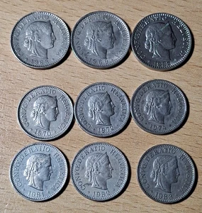 JOBLOT of 3x20 Swiss Centimes Coins & 6x10centimes Switzerland Helvetica Rappen - Picture 1 of 10