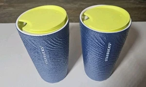 Paar Starbucks Summer 2024 BLUE WAVY RIB TEXTUR CERAMIC TRAVEL MUG Becher - Bild 1 von 4