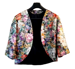 UNIQUE, STUNNING & COLOURFUL VINTAGE SILK HAND-MADE BOLERO JACKET - Picture 1 of 2