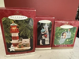 Hallmark Ornament Lot Of 3 Lighthouse Friendly Boost & Friendly Greeting - Picture 1 of 5