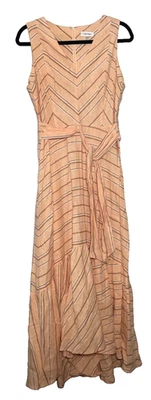 Calvin Klein Dress Women's 10 Peach Striped Front Tie Linen Blend Tiered - Image 1 of 4