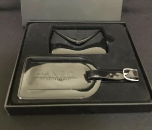 Hanro of Switzerland Black Vinyl Luggage ID Tag and Compact Mirror New in Box - Picture 1 of 3