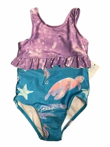 NWT Dot & Zazz Girl Swim Bathing suit 1pc Blue Purple Sea Turtle 18-24m - Picture 1 of 6