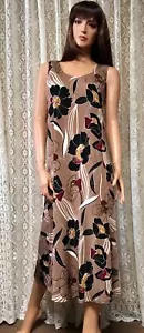 JOSTAR Slinky LANGES TANK KLEID Poly Spandex Strick taupe schwarz Blumen W239 M 3X - Bild 1 von 9