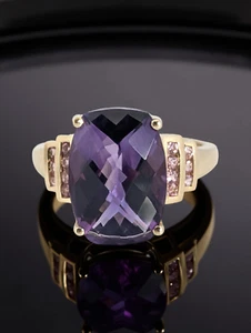 SOLID 14K YELLOW GOLD FACETED AMETHYST PINK GEMSTONE RING SIZE 7 #7905 - Picture 1 of 5