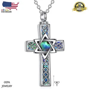 Celtic Cross Urn Necklace for Ashes 925 Sterling Silver Cross Cremation Necklace - Picture 1 of 5