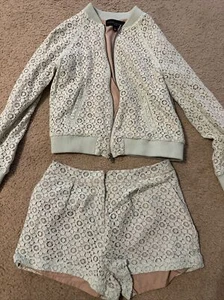 SET Victoria Beckham Mint Green Lace Bomber Jacket+shorts Small and 6 For Short - Picture 1 of 6