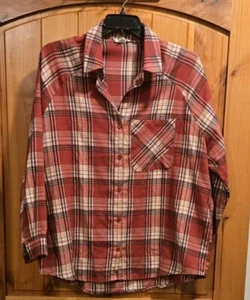Chicsoul Flannel Shirt Plus Size 2XL Rust Black Cream Plaid One Pocket - Picture 1 of 5