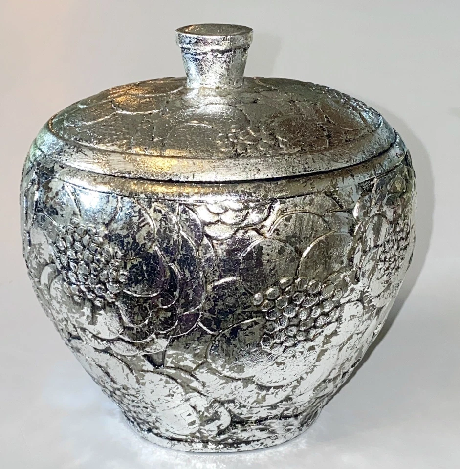 RAYMOND WAITES TALLADO PLATA GRIS RESINA INTRINCADO PATRÓN FLORAL BARATIJA CAJA TARRO Foto 1 de 4
