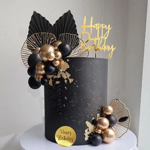 Man Cake Toppers Happy Birthday Cake Topper Black Gold Balls Cake Decorations fo - Picture 1 of 6