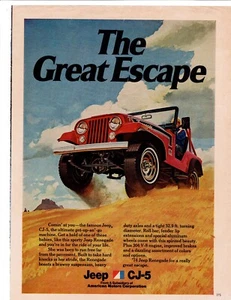 Jeep CJ-5 1973 rojo anuncio impreso de automóvil ~ The Great Escape - Imagen 1 de 1