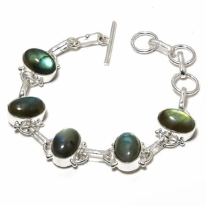 Labradorite Gemstone Handmade 925 Sterling Silver Jewelry Bracelets Sz 7-8 - Picture 1 of 1