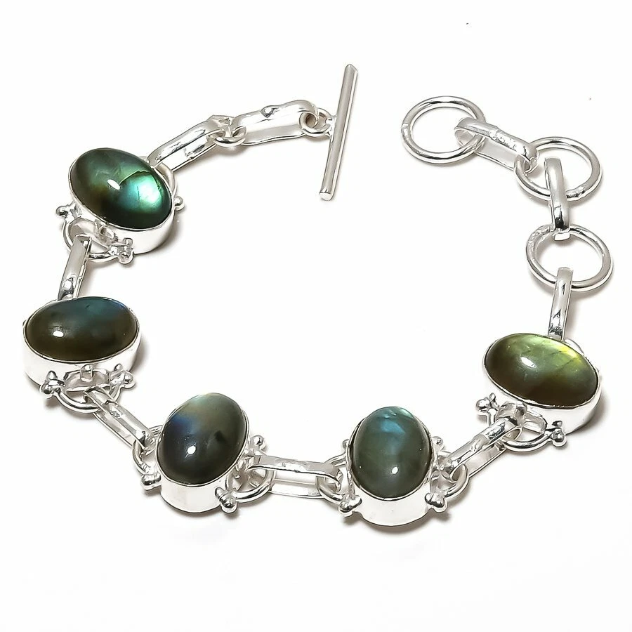 Labradorite Gemstone Handmade 925 Sterling Silver Jewelry Bracelets Sz 7-8 - Image 1 of 1