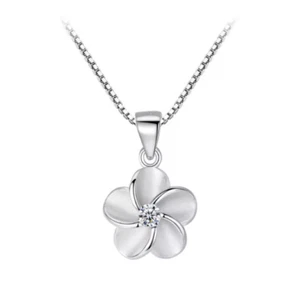 925 STERLING SILVER HAWAIIAN PLUMERIA FLOWER CZ PENDANT NECKLACE 18" CHAIN B40 - Picture 1 of 5