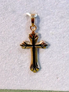 14k GOLD 1" TALL CROSS WITH BLACK ENAMELED CENTER - Picture 1 of 3