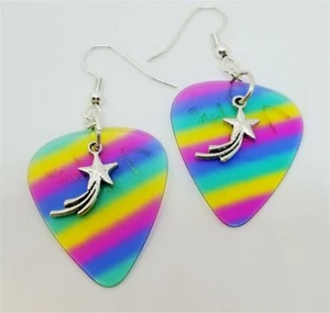 Shooting Star Charm Guitar Pick Earrings - Pick Your Color - Picture 1 of 23