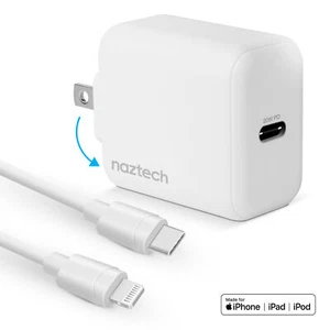 Naztech 20W PD Wall Charger + USB-C 4ft Cable with Folding Prongs - Picture 1 of 11