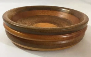 Hand Crafted Wooden Bowl Smooth Inlay Felt Bottom 11" Fruit Bowl Vintage - Picture 1 of 10