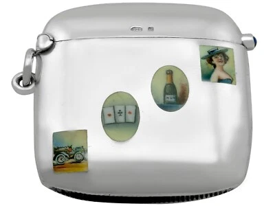 Antique Edwardian Sterling Silver and Enamel Vesta Case - Image 1 of 4