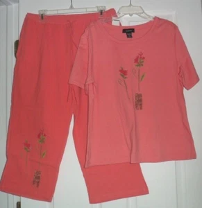 **CAMISA KAKTUS CAPRI & KNIT TALLA XL CORAL FLORAL LIGERA 100% ALGODÓN NUEVA CON ETIQUETAS - Imagen 1 de 1