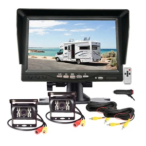 7" Monitor 2 RCA Backup Cameras 10m Cable Night Vision DC12-24V For truck Bus - Picture 1 of 14