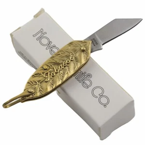 Novelty Cutlery Tobacco Leaf Folder Pocket Knife Brass Handle Bail - Picture 1 of 6