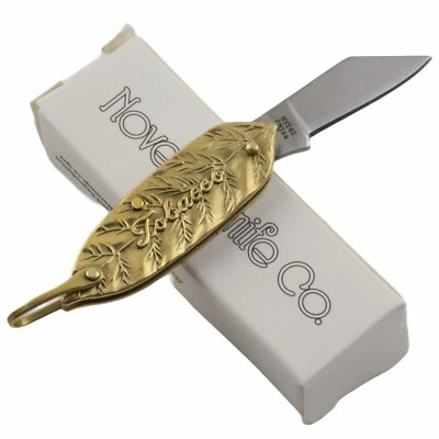 Novelty Cutlery Tobacco Leaf Folder Pocket Knife Brass Handle Bail - Image 1 of 4