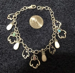 ❤️Carolyn Pollack ‘Cascades’ White Agate Rhodonite Turq. Sterling Charm Bracelet - Picture 1 of 11