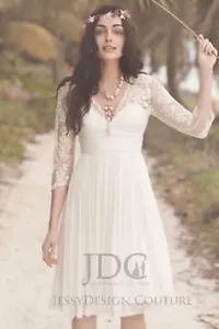 Bohemian Chiffon Brautkleid Standesamtkleid Ärmel V-Ausschnitt 32-60 n.Maß - Bild 1 von 8