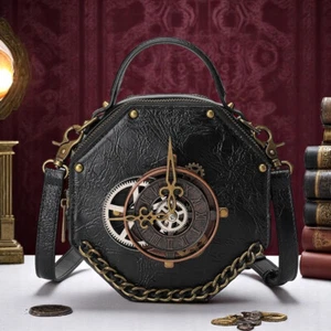 Steampunk Clock Gear Umhängetasche schwarz - Gothic Punk Schulter Handtasche - Bild 1 von 4