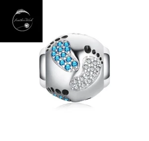 Genuine Sterling Silver 925 New Baby Girl Boy Foot Print Bead Charm Mum Friend - Picture 1 of 6