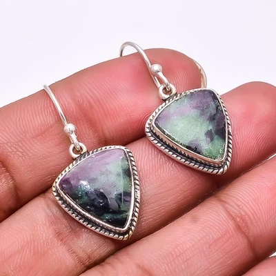 Pendiente Rubí Con Zoisita Plata de Ley 925 1.37" E59, Regalo Navidad Foto 1 de 4