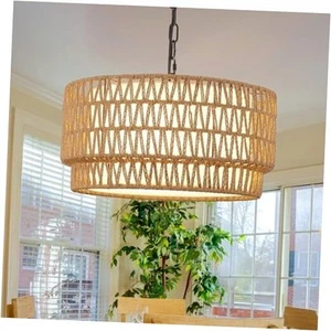 Rattan Pendant Light Fixtures, 3-Light Chandeliers for Dining Room,2-Tier Boho - Picture 1 of 7