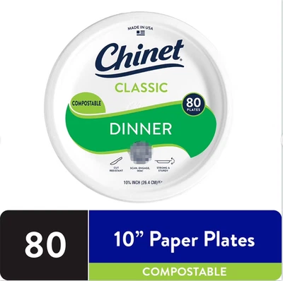 Pratos de jantar de papel descartável Chinet Classic Premium, 10 3/8", branco, 80 unidades - Imagem 1 de 4
