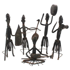 5 Vintage Iron Metal African Sculpture Musicians Band Dancer Folk Art Figurines - Picture 1 of 6