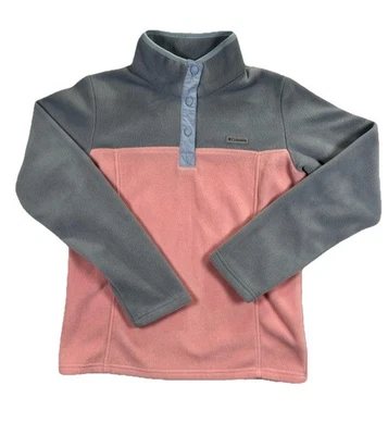Columbia 1/4 Snap Fleece Pullover Sweater Girls Youth L Gray/Pink Outdoors Warm - Image 1 of 4