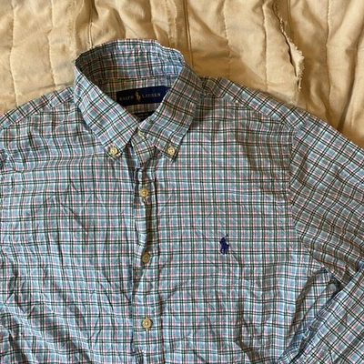 Camisa Ralph Lauren Para Hombre Pequeña Azul Rosa A Cuadros Calce Clásico Algodón con Botones Foto 1 de 4