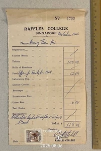 1948 Singapore Raffles College Hochschulbildung 100 $ Studiengebühr Quittung 4c - Bild 1 von 2