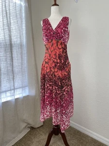 Y2K Brand Size 6 Midi Dress Empire Waist Asymmetric Hem Pink Floral Slip Fairy - Picture 1 of 4