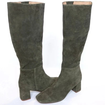 Nuevas BOTAS J JILL Evelyn Altas Caqui Cuero Gamuza Genuino Puntera Cuadrada Mujer 9 Foto 1 de 4