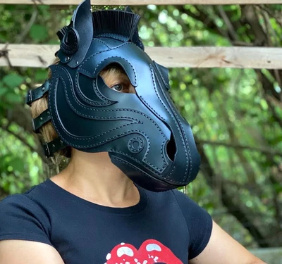 Horse leather mask,  Leather Pony Hood,  Pony play mask, Horse cosplay - Image 1 of 4