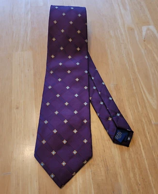 Henry Jacobson Men's Silk Tie Burgundy Wine Color with Copper Gray Squares - Image 1 of 4