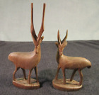2 Vintage Beautifully Carved Wooden Deer Gazelle / Antelope Figurines