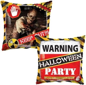 Halloween Zombie Fiesta Advertencia 18" Cuadrado Doble Cara Lámina Globo - Imagen 1 de 1