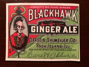 Vintage unused "Blackhawk Ginger Ale" label Rock Island, IL 1920's - Picture 1 of 1