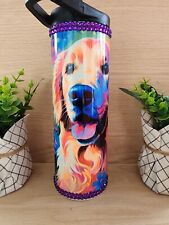 20oz skinny tumbler custom stainless steel. Golden Retriever dog with bling