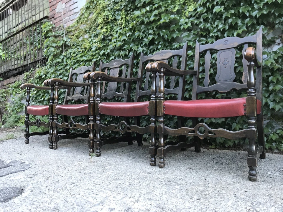 ANTIQUE VINTAGE VICTORIAN AMERICAN GOTHIC CARVED CHAIRS DINING ART DECO NOUVEAU - Image 1 of 4